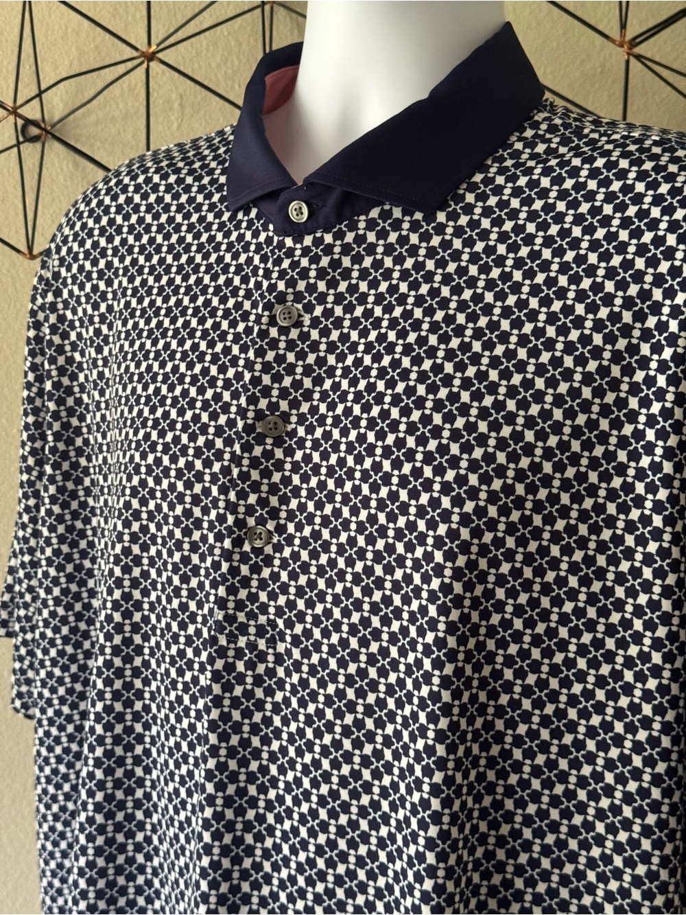 GREYSON Performance Golf Polo AOP Wolf Logo Geometric Print - Men’s XL